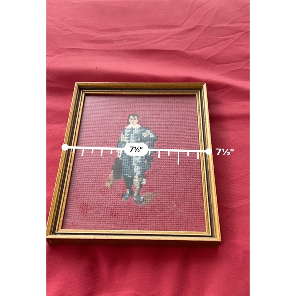 Vintage Framed Pinky & Blue Boy Cross Stitch 16‎ X 12 Colonial Set Of 2 Handmade - Picture 5 of 6